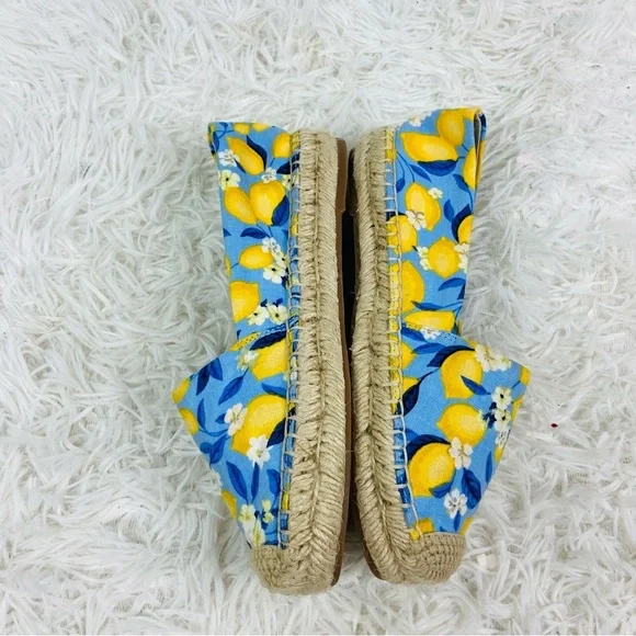 NWOT ANN TAYLOR blue & yellow lemon print tapestry summer espadrille shoes SZ 6 - Picture 15 of 17